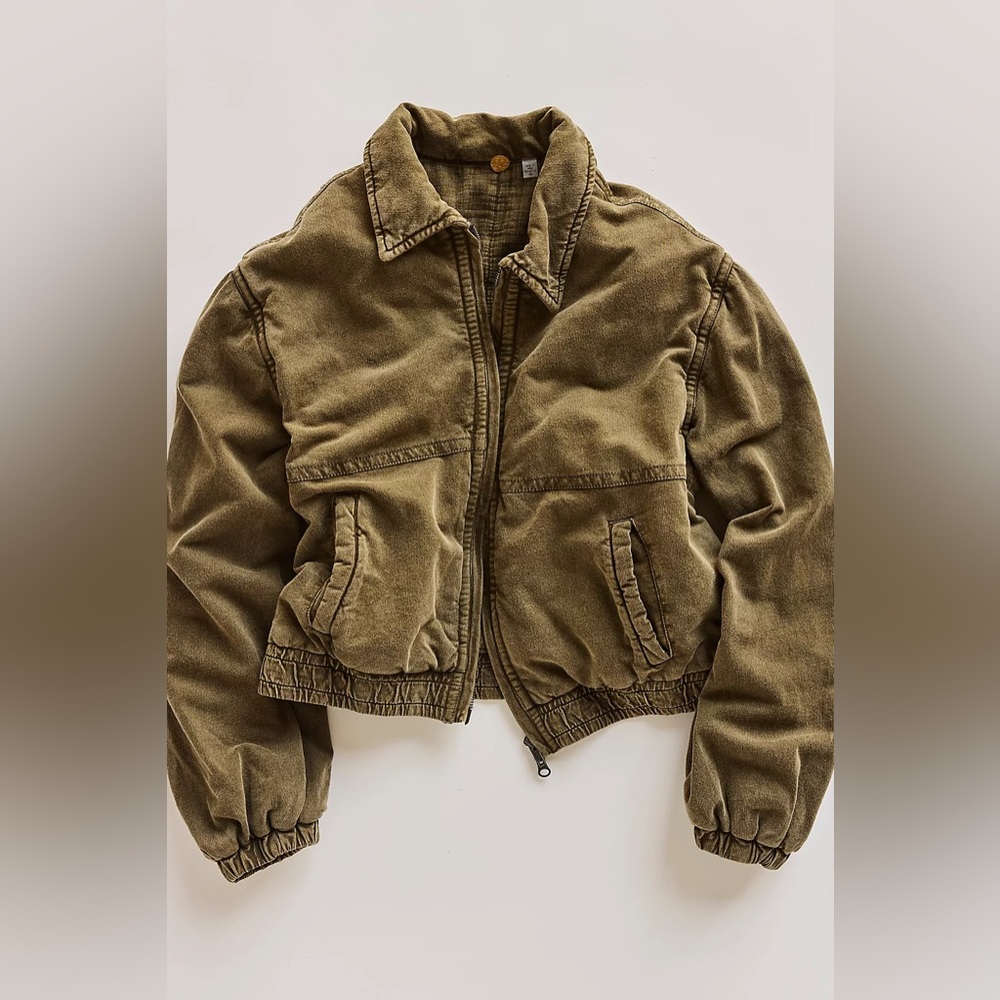 NWT FREE PEOPLE FP One *FLAWED* Birdie Washed Jacket | Olive Green $128 CURRENT